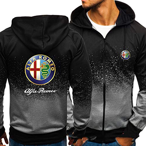 YANDING 3D Alfa Romeo - Sudadera para hombre con capucha para hombre con gradiente casual unisex de manga larga con cremallera C-M