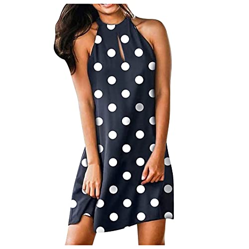 YANFANG Moda Mujer Vestidos,Vestido De Cola Milano con Estampado Cuadros Cuello Redondo Y Verano para Mujer,Vestido Casual Mujer,Mini Vestido TúNica Suelta Informal Vestidos,Azul Marino,XL