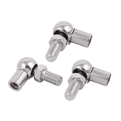 YeVhear - Rodamientos de bolas de extremo de vástago, rosca hembra a derecha M8x1,25 mm y rosca macho a derecha M8x1,25 mm, conector de extremo de muelle de gas de acero 45# tono plateado 3 piezas