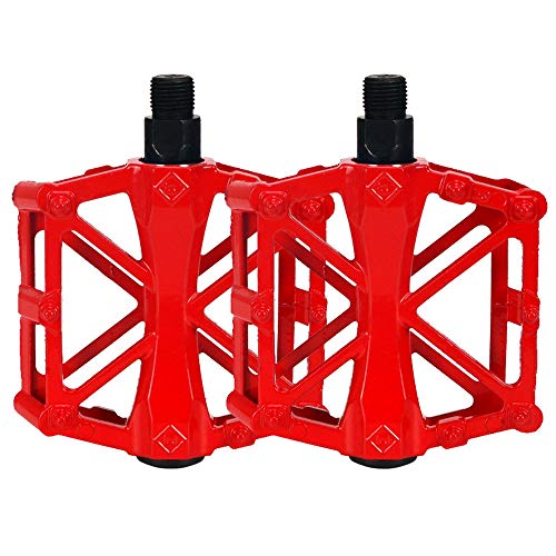 YGHH 1 Par Aleación de Aluminio Pedal, Pedales, Pedales Bicicleta, Ultraligero Pedal Bicicleta Montaña, Aleación de Aluminio Antideslizante Ahuecar Pedal Cojinete Sellado para Montaña BMX (Rojo)