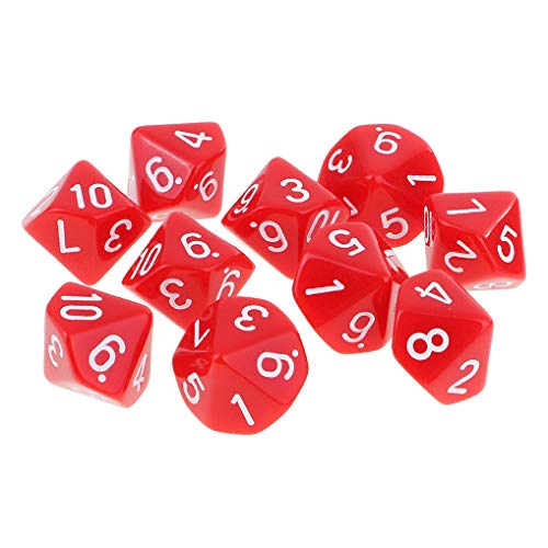 Yourandoll Dados poliédricos D10 D10 - Dados de juguete para DND RPG (10 unidades), color rojo