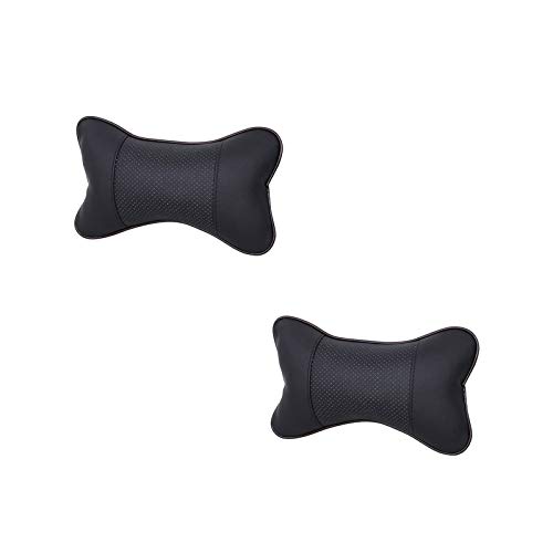 YUEMING 2 Piezas Almohada Cuello del Coche, Cuero PU Suave Transpirable Almohada Cervical Coche, Viaje Asiento de Coche Cojín para Apoyo del Cuello del Reposacabezas (Negro)