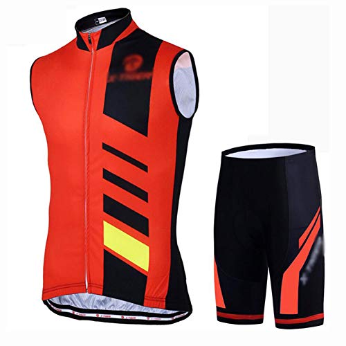 YXX Windproof & Reflective Men's Cycling Vest Bicycle Riding Gilet Ciclistas Hombre+Culotes Ciclismo Reflectante Transpirable,Rojo,XXXXL