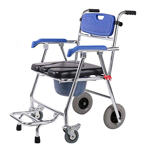 Z-SEAT Silla con Inodoro con Ruedas Silla de Ducha de Inodoro de Aluminio para Personas Mayores/Inodoro de cabecera Silla de Ruedas Ajustable con Inodoro