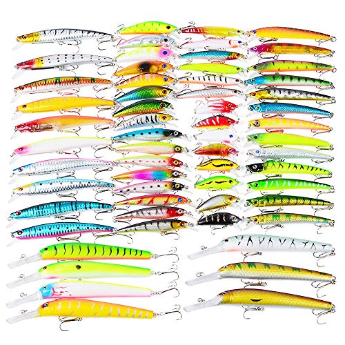 Zhanghanzong Señuelos de Pesca 60 PC Que pescan señuelos Topwater Kits giratoria de Las Lentejuelas Universal Cuchara - Pesca de Maquinaria en lubina Salmón Bacalao Trucha cebos Conjuntos