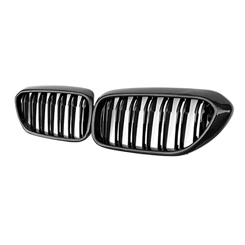 ZZMWLES Coche de Fibra de Carbono Brillante Black Double Slat Frente Grille Grill Grill para fit for b m w-5 Series G30 G31 G38 530i 540i 2017-2019