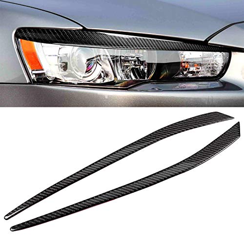 1 par de molduras de cejas para faros delanteros, calcomanía fibra carbono para faros delanteros con rayas para cejas, decoración de la cubierta del párpado de luz delantera para Lancer EVO 2008-2014