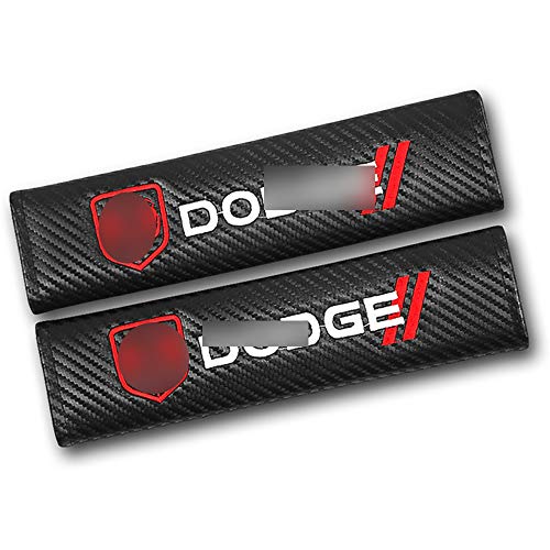 2 piezas Almohadillas para Cinturón de Seguridad de Cuero para Do-Dge Caliber Challenger Journey Charger Caravan Ram 1500, Fibra de Carbono Almohadillas Protectores de Coche Hombro, con Logo Bordado