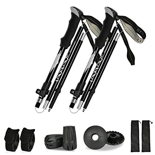 2 Piezas Bastones de Trekking Telescópicos, Bastón de Senderismo, Plegables y Ajustables (110cm-130cm), Trekking Poles para Mujer y Hombre, Ideal para Senderismo, Trekking, Camping, Montañismo.