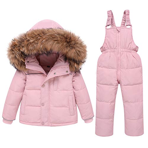 2 Piezas Conjunto de Traje de Nieve para Bebé Invierno Abajo Chaqueta y Pantalones de Nieve Niños Traje de Esquiar Atuendo Rosado 1-2 años