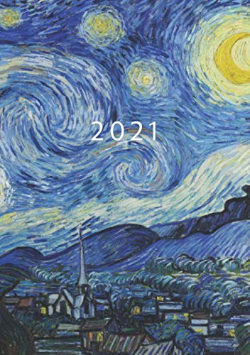 2021: ENE - DIC Agenda Semanal | Tamaño A5 | 1 Semana en 2 Páginas | Planificador Mensual Calendario Semana Vista Planner Organizador Anual | Van Gogh La noche estrellada