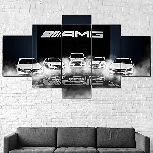 45Tdfc 200×100cm Lienzo de Pintura 5 Piezas Coches de Patrulla Mercedes AMG Lienzo Pintura Pared Arte Imagen para Sala Moderna impresión Dormitorio