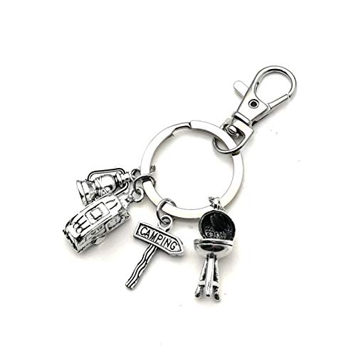 ARTAKA Happy Camping Cute Travel Car Picnic Grill I Camp Camper Key Road Sign Keychain Traveler Key Chain Charm