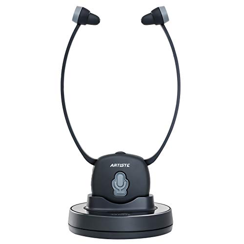 ARTISTE E2 Auriculares Inalámbricos TV, 2.4GHz de Auriculares para Televisores con Estación de Carga, Plug/Play, Control de Sonido Equilibrio Derecho/Izquierdo, Elástico Casco para los Mayores