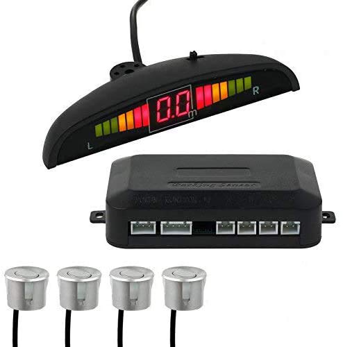 AUTOUTLET Sensores de Aparcamiento, Sistema de Sensor de Estacionamiento, Asistencia de Aparcamiento Kit de Auto LED Display + Alarma de Sonido, Cocar Coche Aparcamiento Kit con 4 Sensores Platas