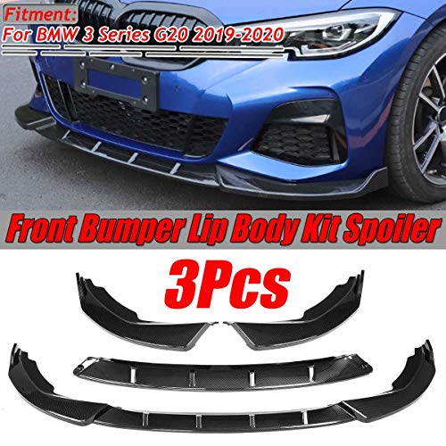 BANIKOP 3PCS G20 Aspecto de Fibra de Carbono/Negro Paragolpes Delantero del Coche Divisor Spoiler de Labios Difusor Cubierta de guarnición, para BMW Serie 3 G20 2019 2020