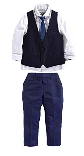 Bebé Suit 4 Piezas Conjunto de Traje para Niños Pequeños Camisa de Manga Larga + Pantalones + Chaleco + Corbata para Ceremonia Bautizo 2-3 Años