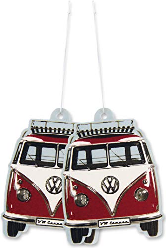 BRISA VW Collection - Volkswagen Furgoneta Hippie Bus T1 Van Ambientador para Coche, Desodorante del Vehículo, Difusor de Perfume/Fragancia, Accesorios para automóviles (Vainilla/Rojo) - Conjunto de 2