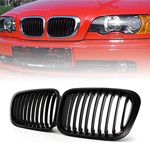 Cobear Rejillas Frontales de Riñón reemplazo para BMW E46 318I 320I 325I 330I 4 Door 1998-2001, Par Doble Puente Rejilla Frontal riñón Delanteras ABS Rejillas Grill Grills Negro Mate