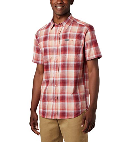 Columbia Men's Leadville Ridge II Short Sleeve Shirt, Dark Coral Ombre Plaid, XX-Large