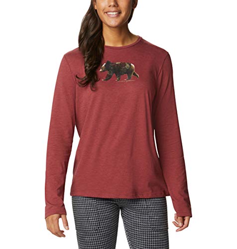 Columbia Women's Plus Size Autumn Trek Long Sleeve Relaxed Tee, Marsala Red Heather/Walking Puffer, 1X