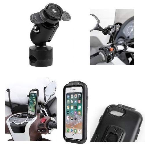 Compatible con DERBI Cross City 125 Soporte para Smartphone TELÉFONO ESPECÍFICO para iPhone 6/7/8 + Accesorio para Espejos, Marcos Y CROSSBARS con Abrazadera Ø 9-14 MM LAMPA