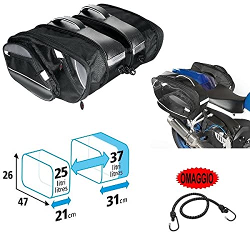 Compatible con Derbi Senda DRD EVO 50 SM par de bolsas laterales Lampa 25-37 l bolsa de acoplamiento universal para moto scooter 2 bolsas 47 x 26 x 21 – 31 cm