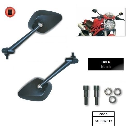 Compatible con Ducati Monster 900 Cromo I.E. 1999-2002 Par de Espejos para Moto Far Retrovisor de Manillar de Aluminio Espejos homologados 7017 + 7017 + Kit Montaje específico G18BB7017