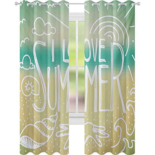 Cortinas opacas para niños, Motivational Cote over Blured Seaside Beach Background Sunny Skies Print, W52 x L72 Cortinas de oscurecimiento de la habitación para la sala de estar, Turquesa Beige