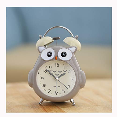 DEF Reloj de Alarma de Dibujos Animados Lindo silencioso y sin tictac, Reloj Luminoso para niños y niñas súper ruidosos (Color : Owl-Gray)