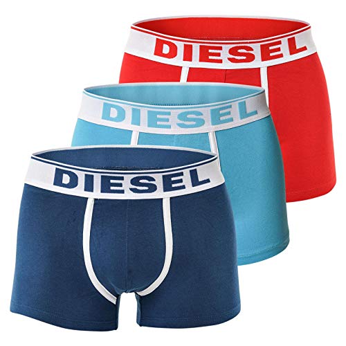 Diesel Pack de 3 o 2 calzoncillos tipo bóxer para hombre, de algodón elástico, fresco, brillante o Kory S, M, L y XL (S, azul/turquesa/rojo (3 unidades)