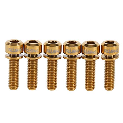 Dioche Tornillos de Vástago de Bicicleta, Tornillos de Aleación de Titanio M5 X 18 Mm Tornillos con Arandelas para Vástago de Bicicleta MTB (6 Piezas)(Dorado)