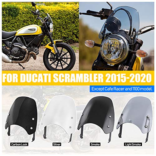 FATExpress Deflector de Viento del Parabrisas de la Motocicleta para Ducati Scrambler 400 800 803 Street Classic Icon Mach Sixty2 Full Throttle Desert Sled 2015 2016 2017 2018 2019 2020 (Humo Ligero)