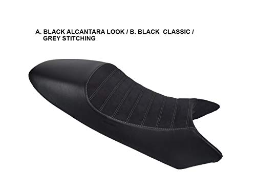 Funda de Asiento para Ducati Monster 400/600/620/695/900 '94-'07 Cafe Racer Negro-Negro Suede-Costura Gris