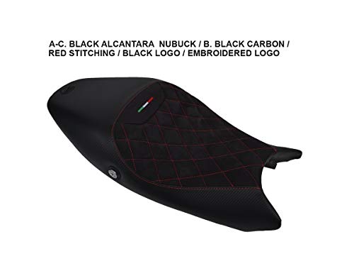 Funda de Asiento para Ducati Monster 696/796 Cafe Racer Negro-Costura roja (Cuero Original)