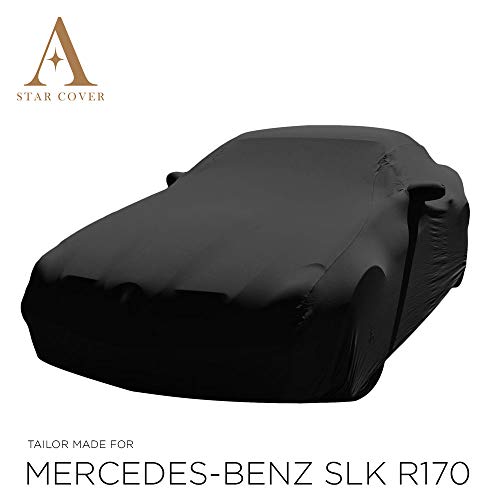 Funda DE Coche para EL Interior A Medida Mercedes-Benz SLK-Class (R170) ON Bolsillos para LOS RETROVISORES | Negro Cubierta para Coche Interior | Lona Garaje para Auto | Funda DESCAPOTABLE, Coche