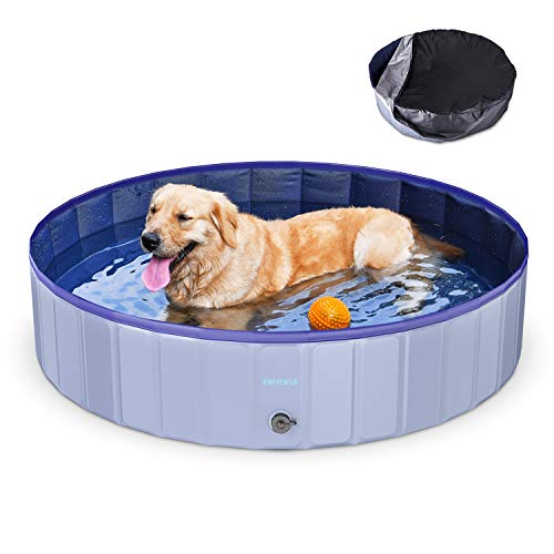 Funyole Piscina para Perros con Cubierta de Piscina, Piscina Plegable para Niños PVC Antideslizante, Drenaje Lateral en Espiral, Adecuado para Interior Exterior (120 x 30CM)