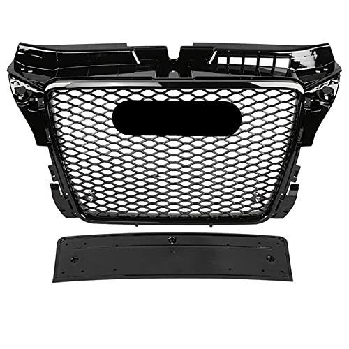 GAOLILI Parrilla Delantera De Malla Hexagonal Deportiva Negra Brillante para Au-di A3 / S3 8P 2009 2010 2011 2012 2013 para Estilo RS3 (Color : Black Emblem)