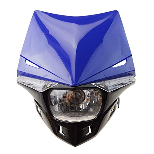 GOOFIT Faro Delantero Moto H4 LED Universal 12V 35W Homologado Supermoto Motocross para Bicicleta Cafe Racer ATV Azul