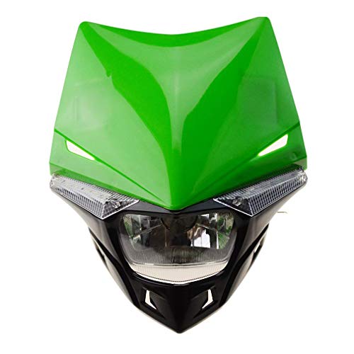 GOOFIT Faro Delantero Moto, H4 LED Universal 12V 35W Homologado Supermoto Motocross para Bicicleta Cafe Racer ATV Verde