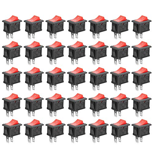 GTIWUNG 35Pcs Auto Boton Interruptor Rocker Switch, Interruptor Coche Rocker Interruptor 10A/125V, 6A/250V SPST On/Off Mini Interruptor Electrónico para Automóviles, Barcos, Electrodomésticos, Rojo