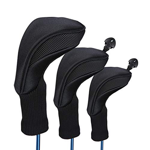 Honeyhouse 3 fundas de cabeza de madera para palos de golf, para Fairway Woods Driver 1, 3, 5 híbridos, 1680D Knit Golf Club para todos los palos de golf Fairway y Driver Clubs (negro)