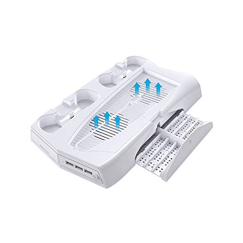 JERSE Cargador del Controlador PS5,Base del Cargador de enfriamiento de la Consola de Juegos PS5,Cargador de Playstation con 2 Puertos de Carga,Cargador de Carga rápida con luz indicadora,(Blanco)