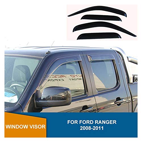 JIUTAI Derivabrisas para Ford Ranger 2008-2011 Cabinas Doble Velo Black Veller Vent Shade Sun Sun Deflector Ventana Lateral Deflectores Deflectores Viento y Lluvia