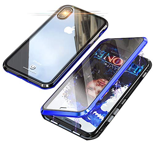 Jonwelsy Funda para iPhone XR (6,1 Pulgada), 360 Grados Delantera y Trasera de Transparente Vidrio Templado Case Cover, Fuerte Tecnología de Adsorción Magnética Metal Bumper Cubierta