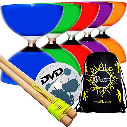 Juggle Dream Rodamiento de Bolitas Diabolo Carousel + Palillos de Madera Diabolo, Diablo Cordel + Diabolos Bolsa de Viaje. (Morado Diabolo + De Madera Palo de Mano + DVD)