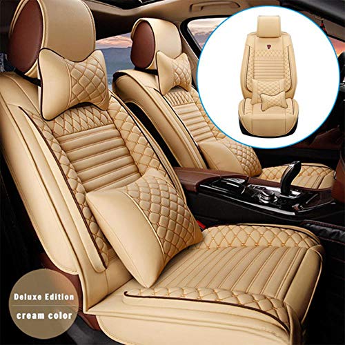 JYPZSH Funda De Asiento De Coche Universal para Mitsubishi Lancer X Pajero Outlander Lancer ASX Montero Zinger Fortis Galant Cross Endeavour L200 Cololt Auto Accesorios-Color Crema