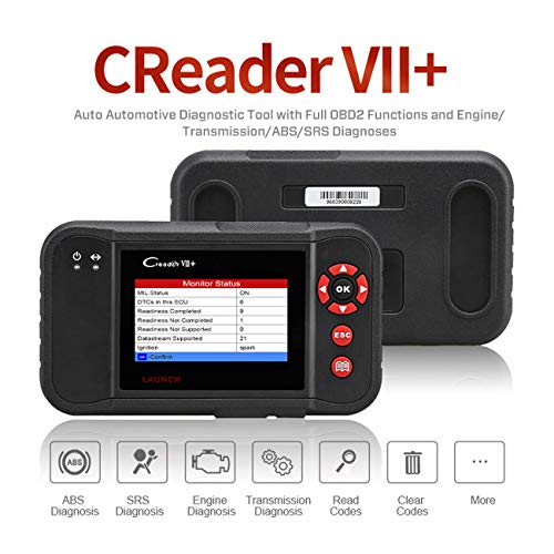 Launch CR VII+ Dispositivo Diagnosis Coche OBDII EOBD OBD Borrado de Códigos de Error Motor Transmisión ABS Airbag (SRS) en pantalla TFT 3,5 pulgadas 320 x 480 tarjeta de 1GB