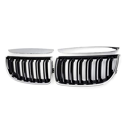 MADAENMJ Deporte Ridney Grille Grills, para E90 E91 2005 2006 2007 2008 Racing Parrillas Pareja Coche Chrome + Láderadas Doble Negras