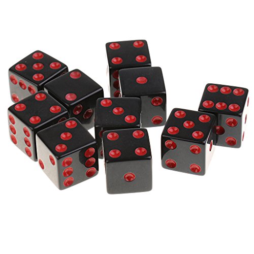 MagiDeal 10 Piezas / Set Dados de Plástico D6 Lados Dado Punteados para D u0026 D RPG Juguete - Negro Rojo